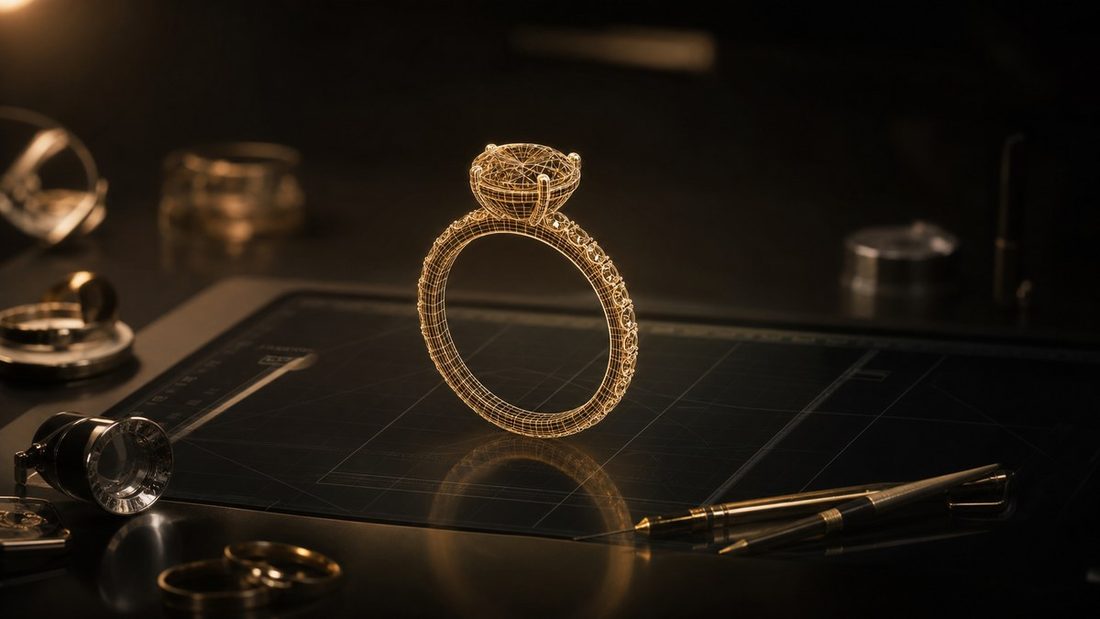 Modèle 3D filaire d'une bague de joaillerie